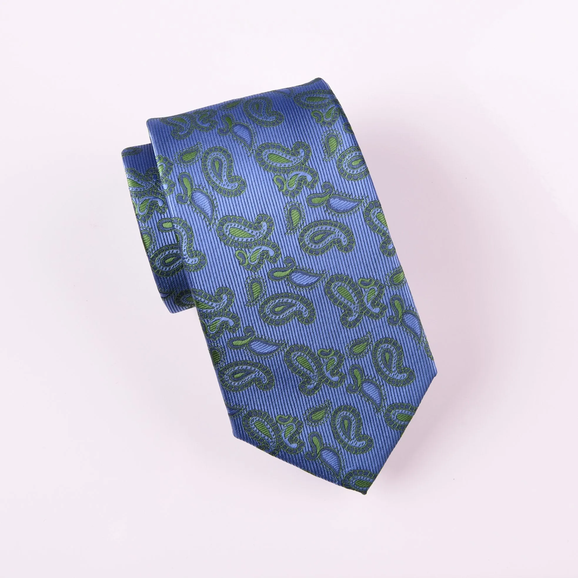 Green Lavish Floral Paisley Blue Luxury Fashion Modern Tie 3"