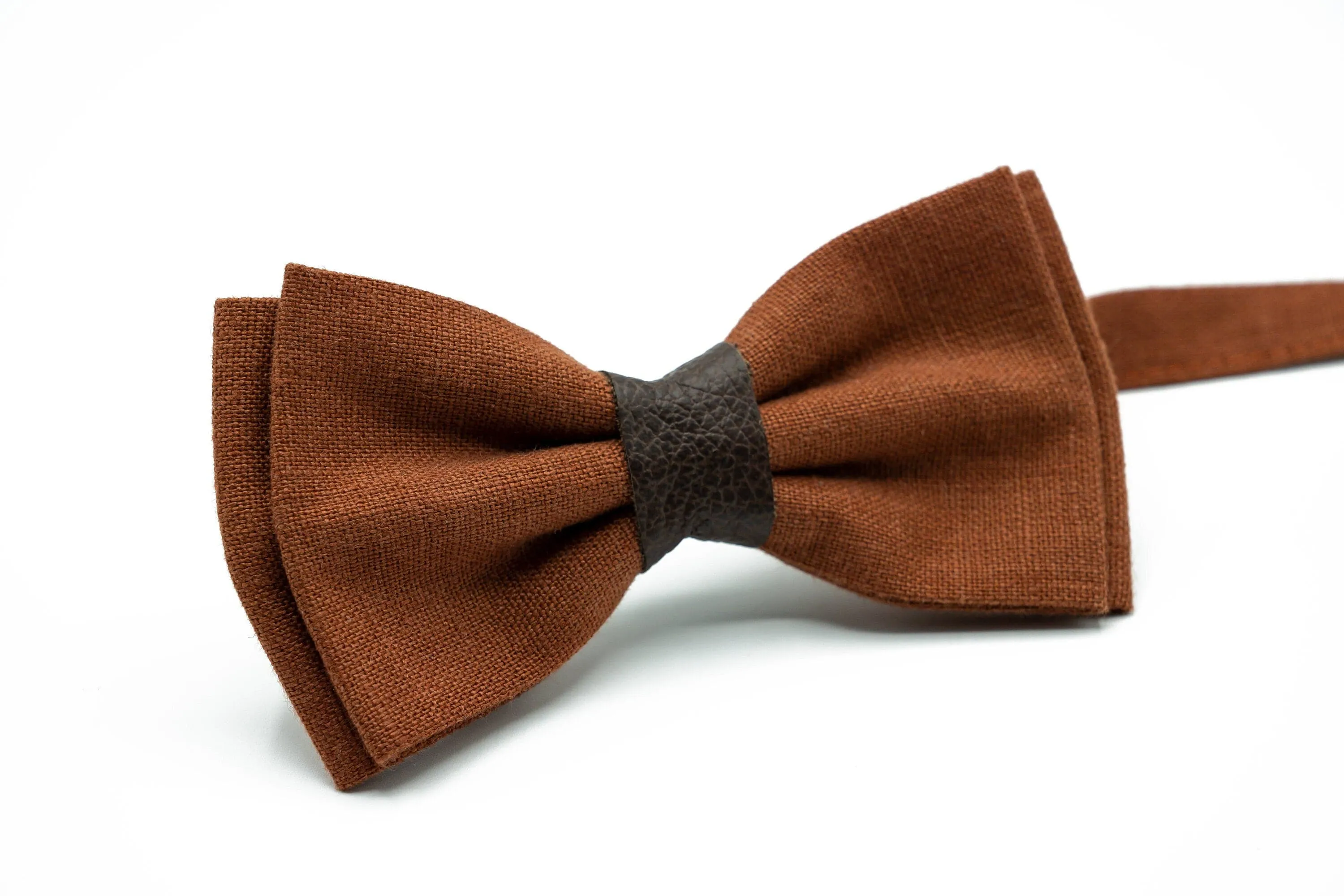 Handcrafted Terracotta Linen Bow Tie with Available Matching Handkerchief - Ideal for Men & Boys - Perfect for Weddings and Special Events