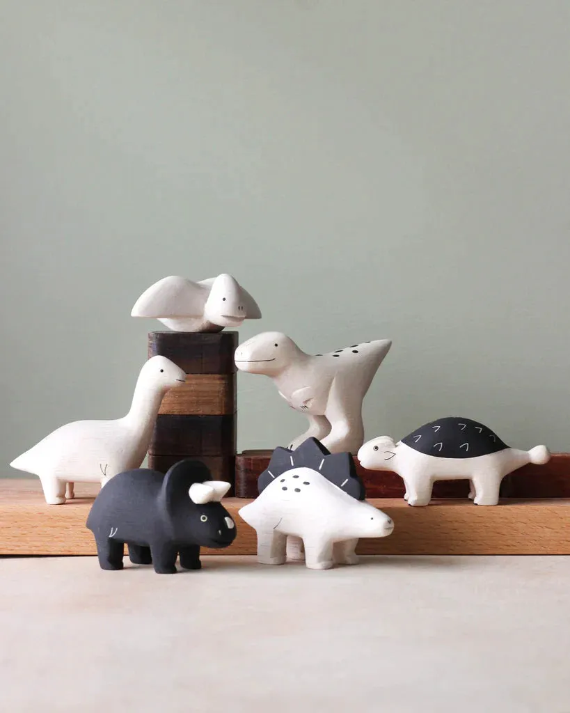 Handmade Tiny Wooden Dinosaurs - Triceratops