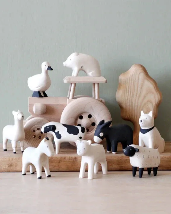 Handmade Tiny Wooden Farm Animals - Akita Dog