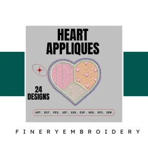 Heart Appliques: Embroidery Design Pack