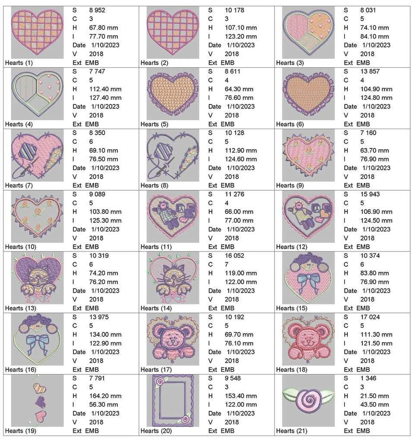 Heart Appliques: Embroidery Design Pack