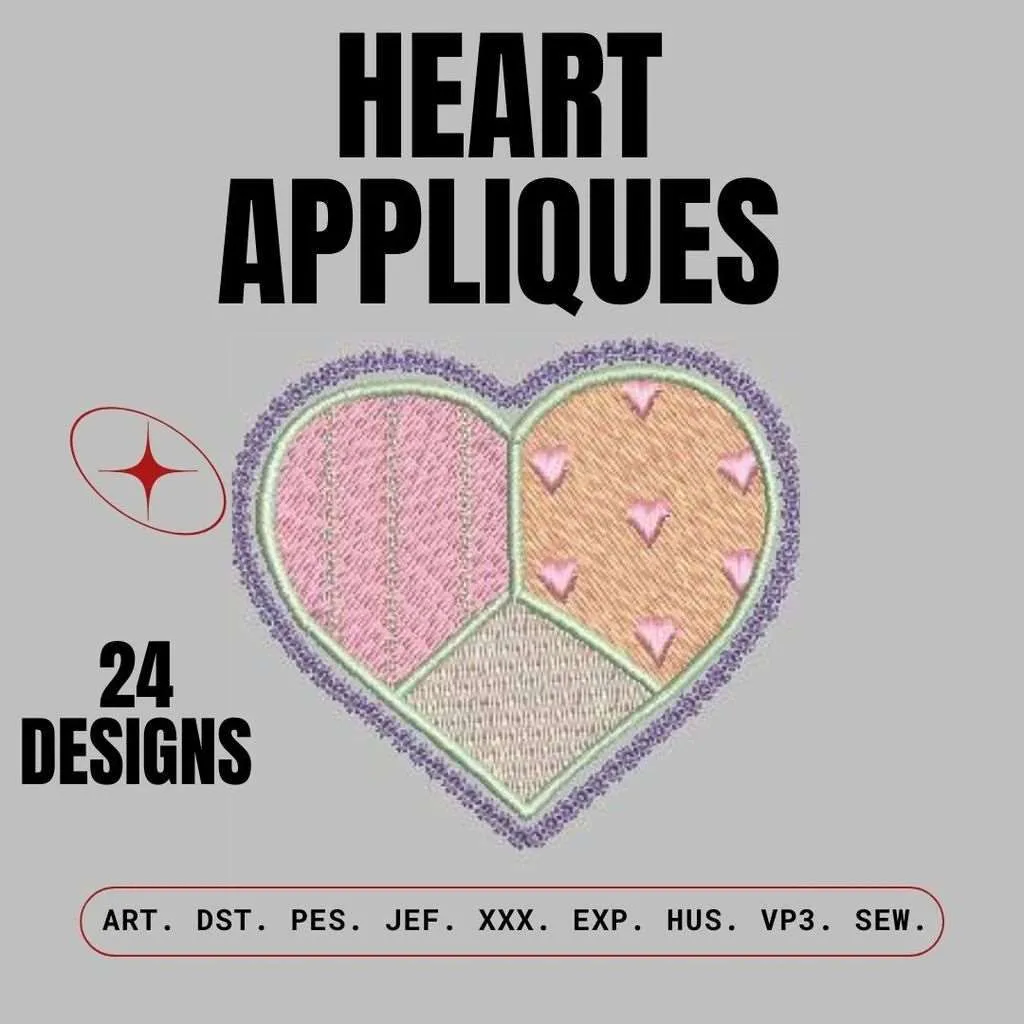 Heart Appliques: Embroidery Design Pack