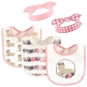 Hudson Baby Cotton Bib and Headband or Caps Set, Fawn