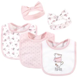 Hudson Baby Cotton Bib and Headband or Caps Set, Partea Time