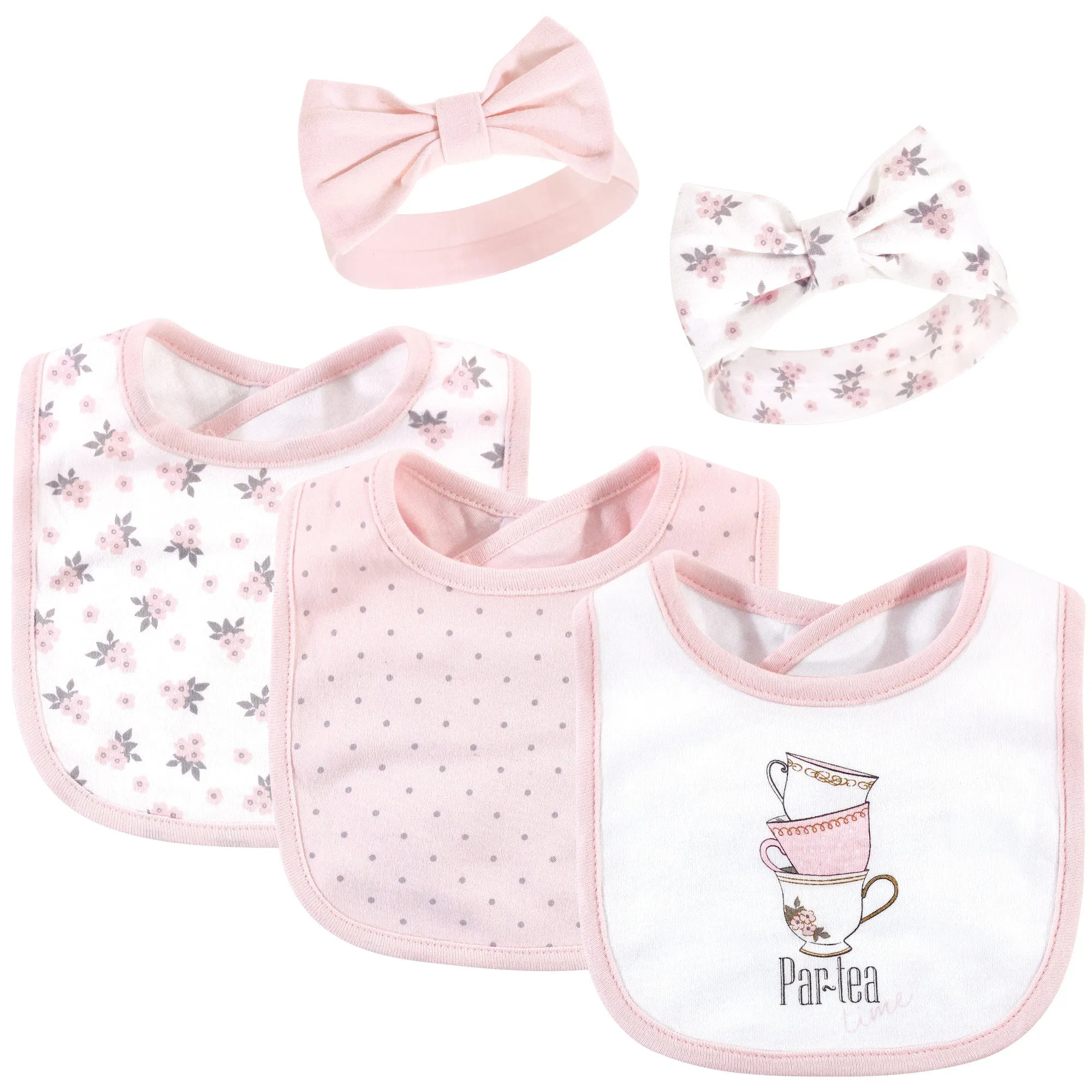 Hudson Baby Cotton Bib and Headband or Caps Set, Partea Time