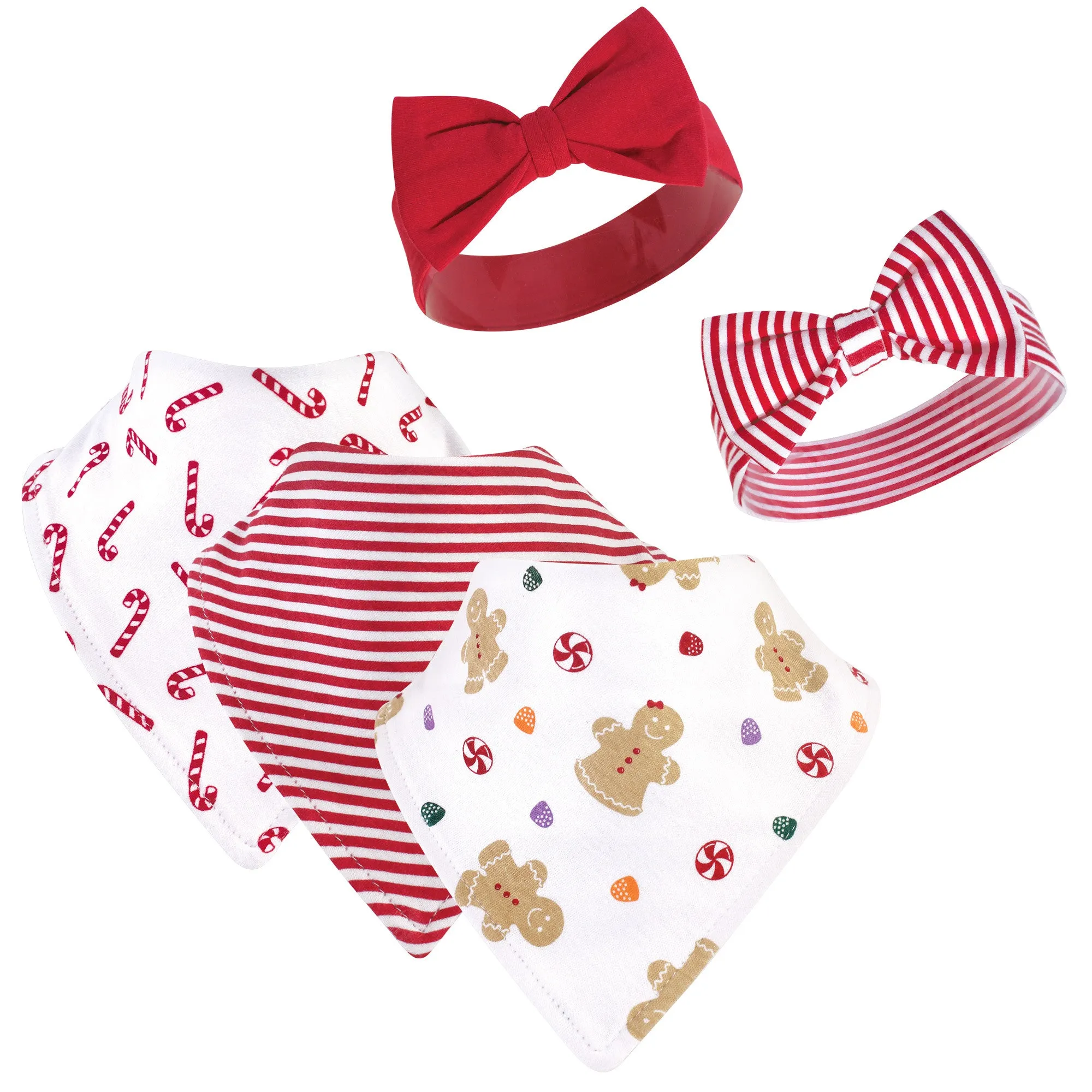 Hudson Baby Cotton Bib and Headband or Caps Set, Sugar Spice