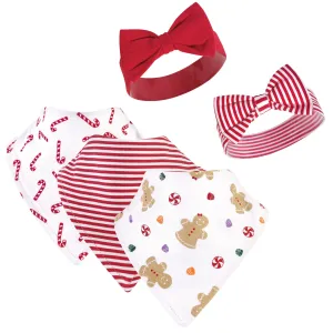 Hudson Baby Cotton Bib and Headband or Caps Set, Sugar Spice