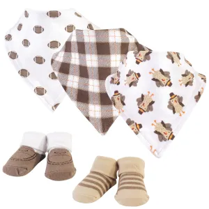 Hudson Baby Cotton Bib and Sock Set, Boy Turkey