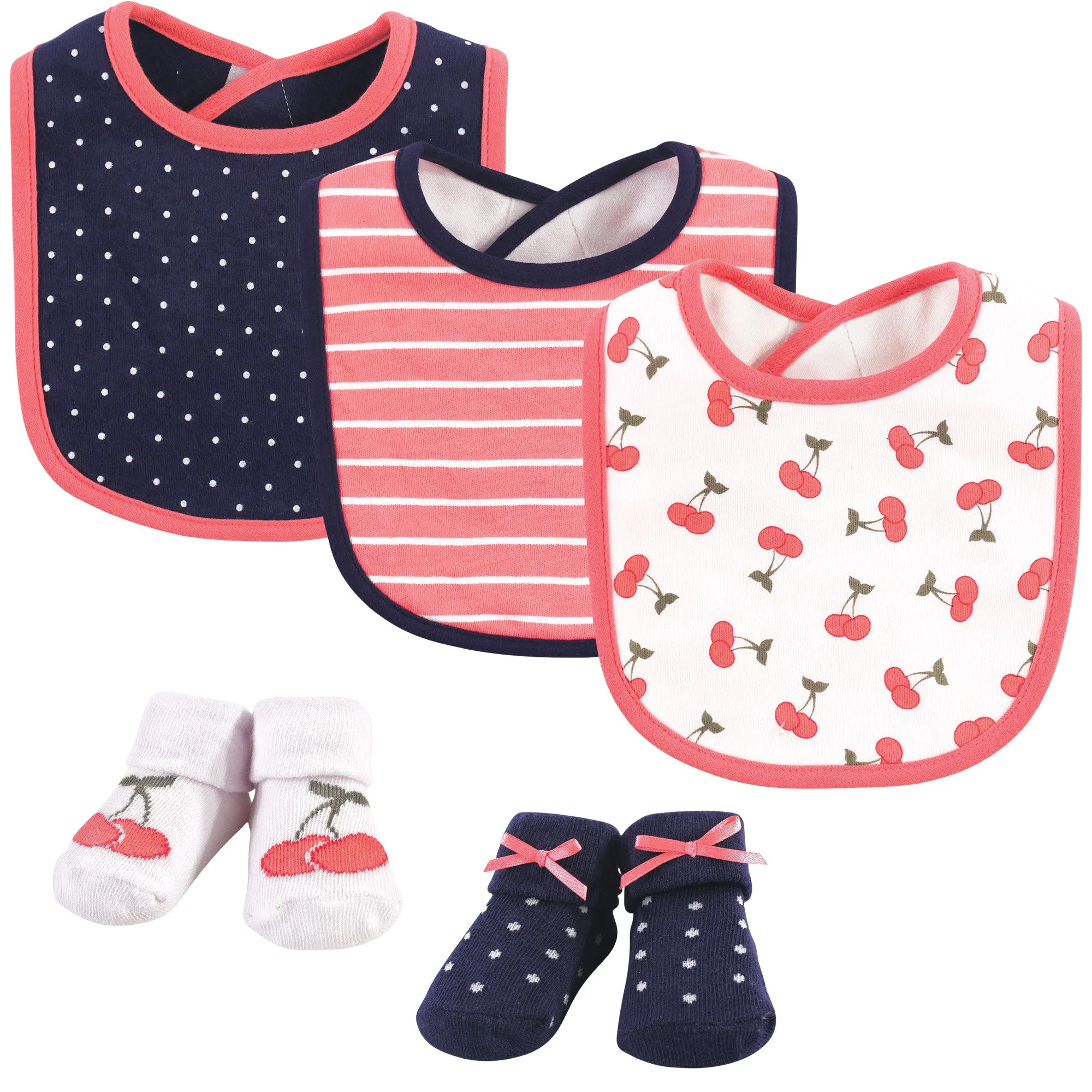 Hudson Baby Cotton Bib and Sock Set, Cherry