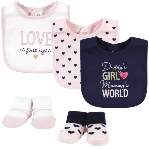 Hudson Baby Cotton Bib and Sock Set, Love At First Sight