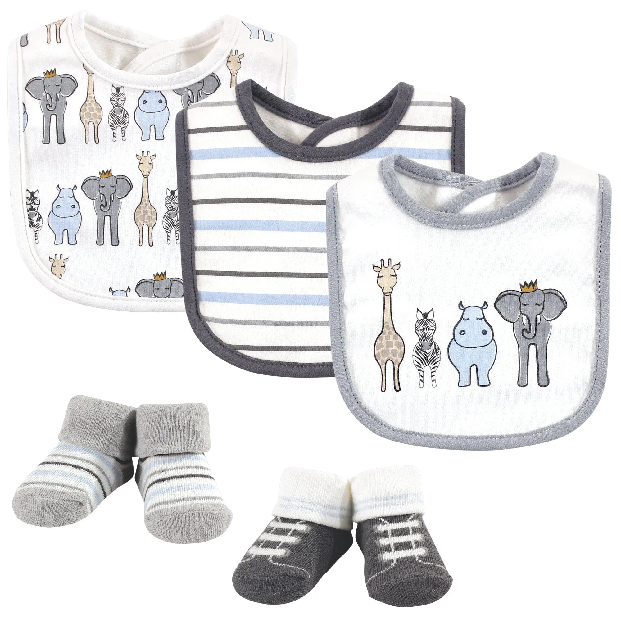 Hudson Baby Cotton Bib and Sock Set, Royal Safari