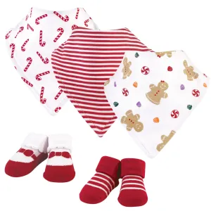 Hudson Baby Cotton Bib and Sock Set, Sugar Spice