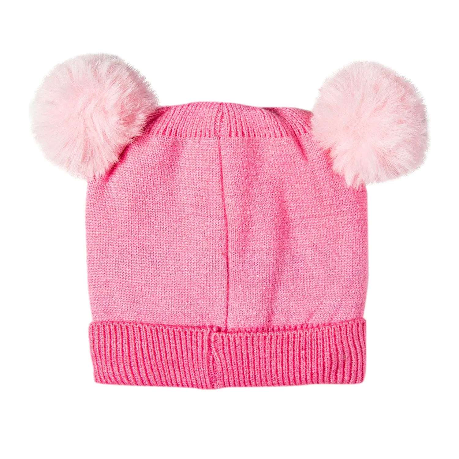 Knit Woollen Cap Pom Pom Bear Pink