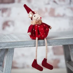 Langs 19cm Red Knitted Mouse Shelf Sitter