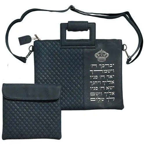 Leatherette Talit - Tefilin Set 36*29 Cm With Bold Embroidery - Blue