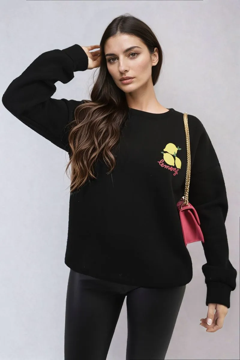 Lemon Graphic Long Sleeve Knitted Jumper