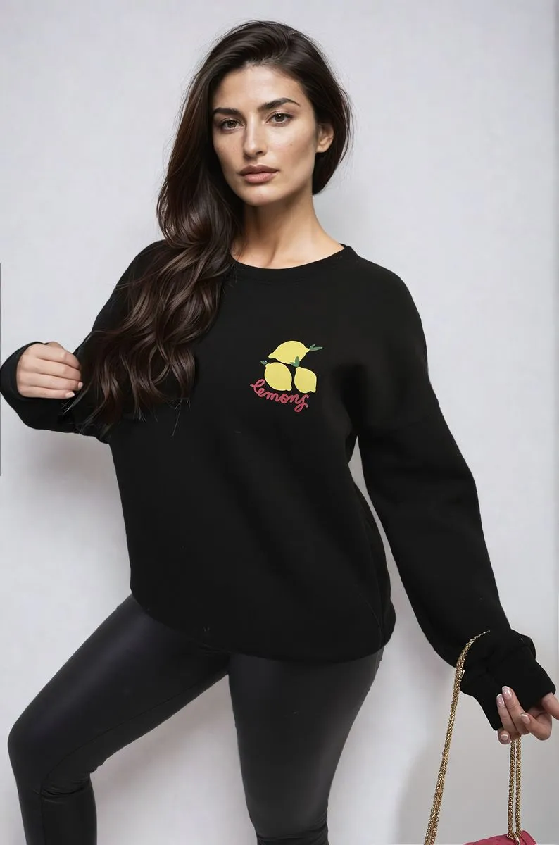 Lemon Graphic Long Sleeve Knitted Jumper