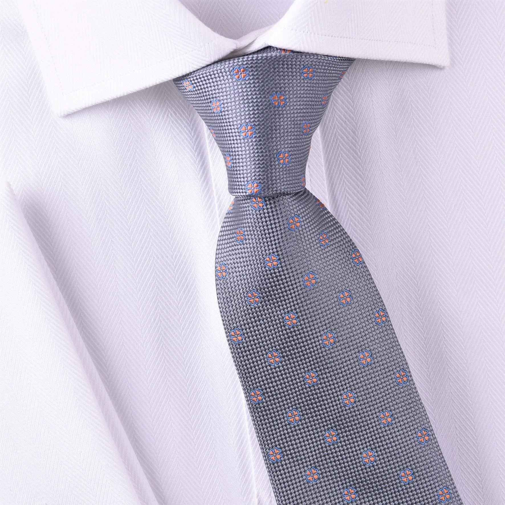 Lucky Orange Irish Clover Grey Geometric Floral Modern Tie 3"