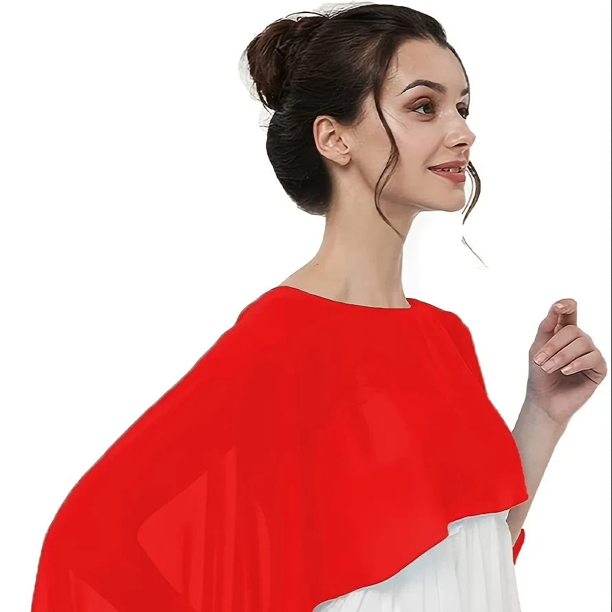 Luxurious Chiffon Evening Shawl - Stylish Solid Color, Lightweight & Breathable - Elegant Ladies Pullover Cloak for Casual Outerwear, Versatile All-Season Drapey Cover-Up