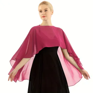 Luxurious Chiffon Evening Shawl - Stylish Solid Color, Lightweight & Breathable - Elegant Ladies Pullover Cloak for Casual Outerwear, Versatile All-Season Drapey Cover-Up