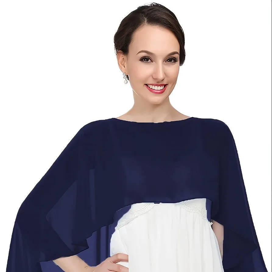 Luxurious Chiffon Evening Shawl - Stylish Solid Color, Lightweight & Breathable - Elegant Ladies Pullover Cloak for Casual Outerwear, Versatile All-Season Drapey Cover-Up