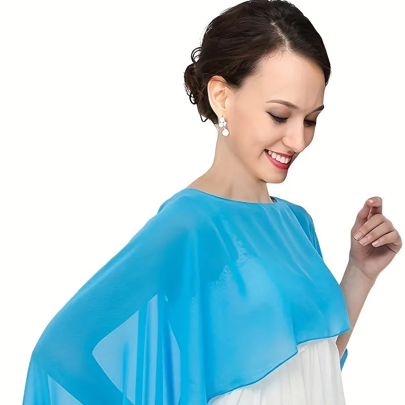 Luxurious Chiffon Evening Shawl - Stylish Solid Color, Lightweight & Breathable - Elegant Ladies Pullover Cloak for Casual Outerwear, Versatile All-Season Drapey Cover-Up