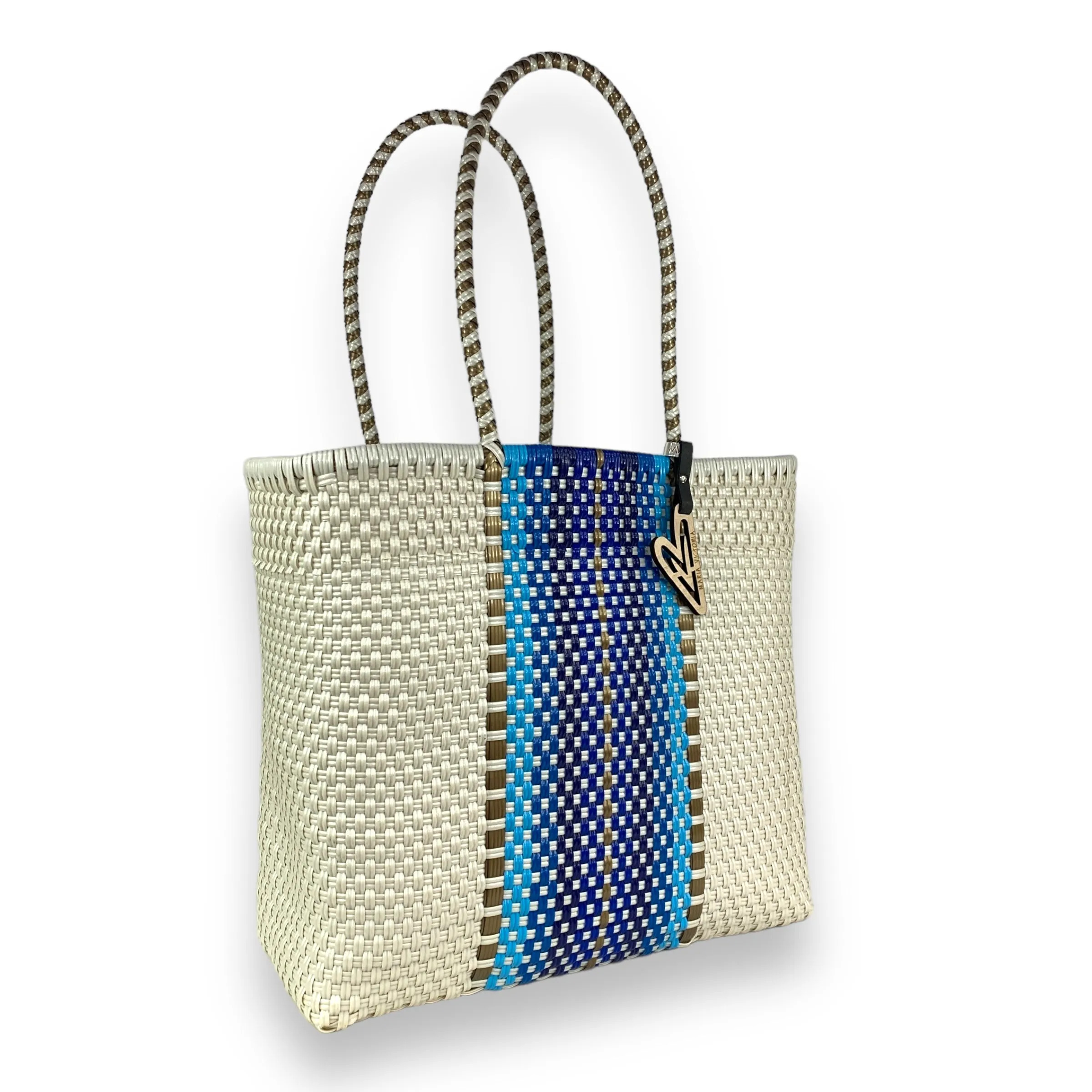 Maria Victoria | Cabo Tote | Upcycled, Handwoven, Ivory&blues Tote