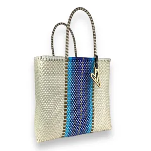 Maria Victoria | Cabo Tote | Upcycled, Handwoven, Ivory&blues Tote