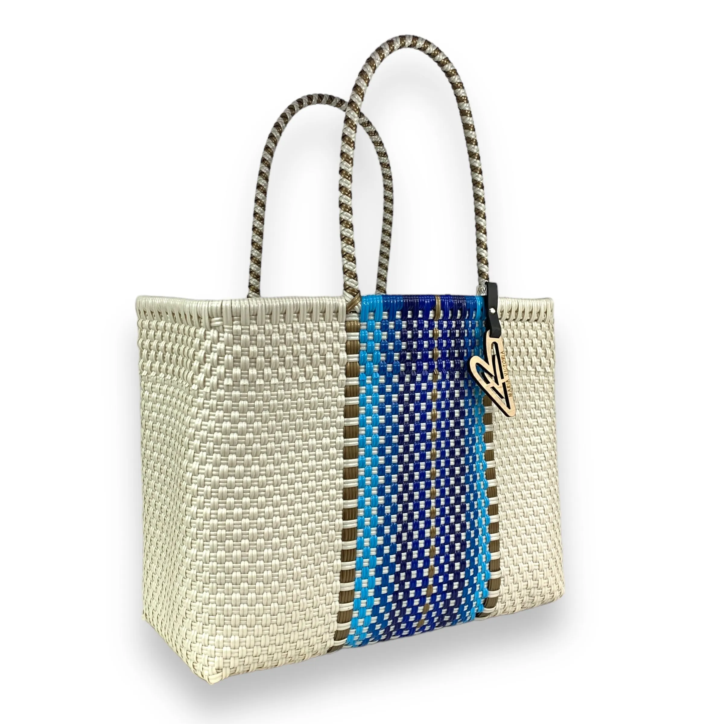 Maria Victoria | Cabo Tote | Upcycled, Handwoven, Ivory&blues Tote