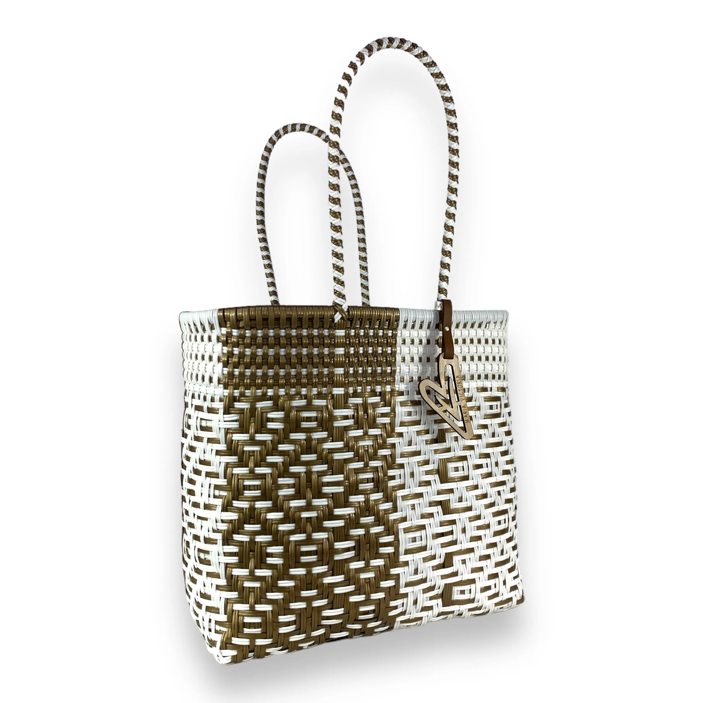 Maria Victoria | Duo Tote | Upcycled, Handwoven, White/Gold Tote