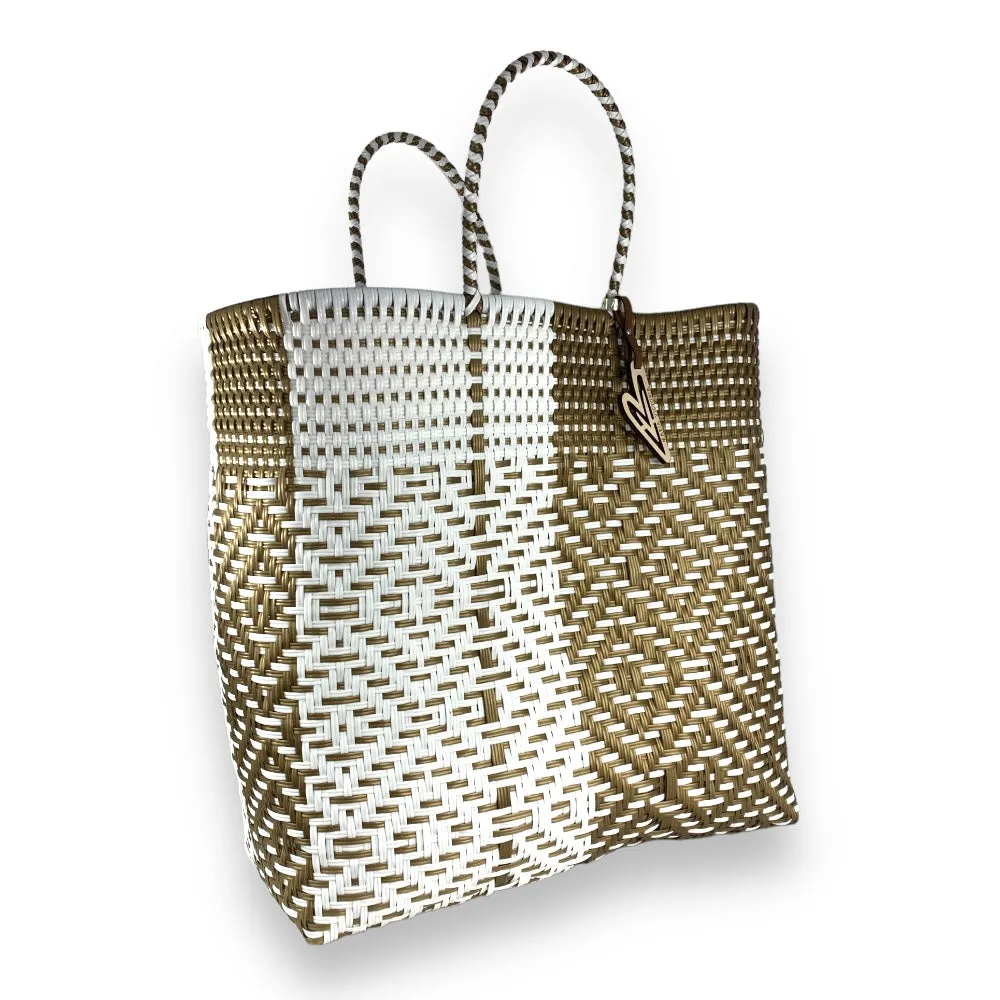 Maria Victoria | Duo Tote | Upcycled, Handwoven, White/Gold Tote