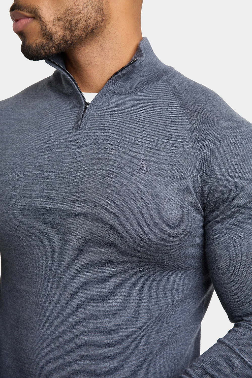 Merino Wool Half Zip Neck in Grey Marl