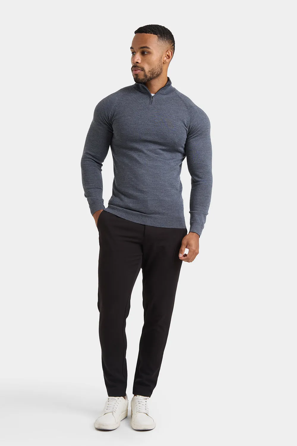 Merino Wool Half Zip Neck in Grey Marl