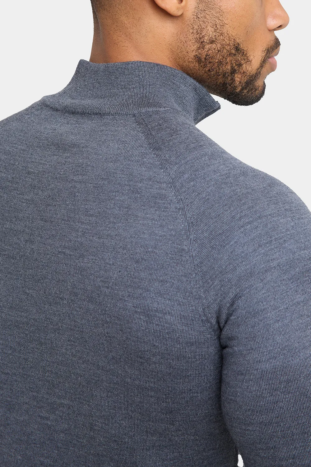 Merino Wool Half Zip Neck in Grey Marl