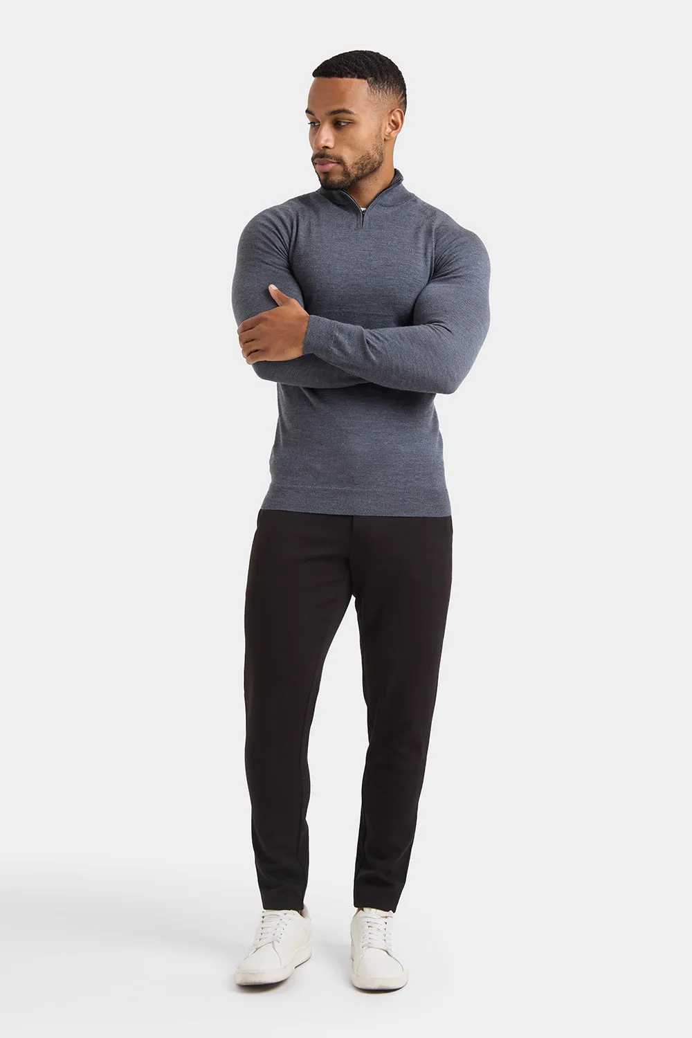 Merino Wool Half Zip Neck in Grey Marl