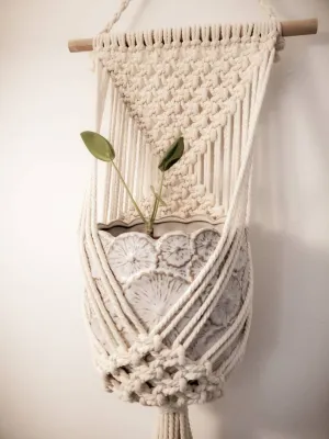 Natural Tone Macrame Plant Hanger - Handcrafted with Natural Cotton Rope for a Unique Home Decor Piece