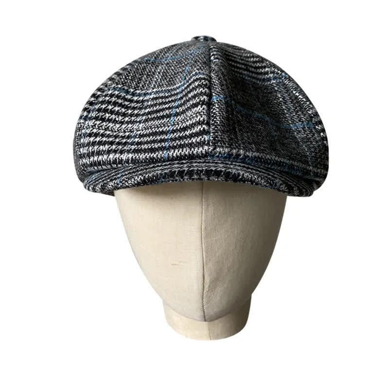 Newsboy Gray & Blue Plaid Octagon Beret Cap