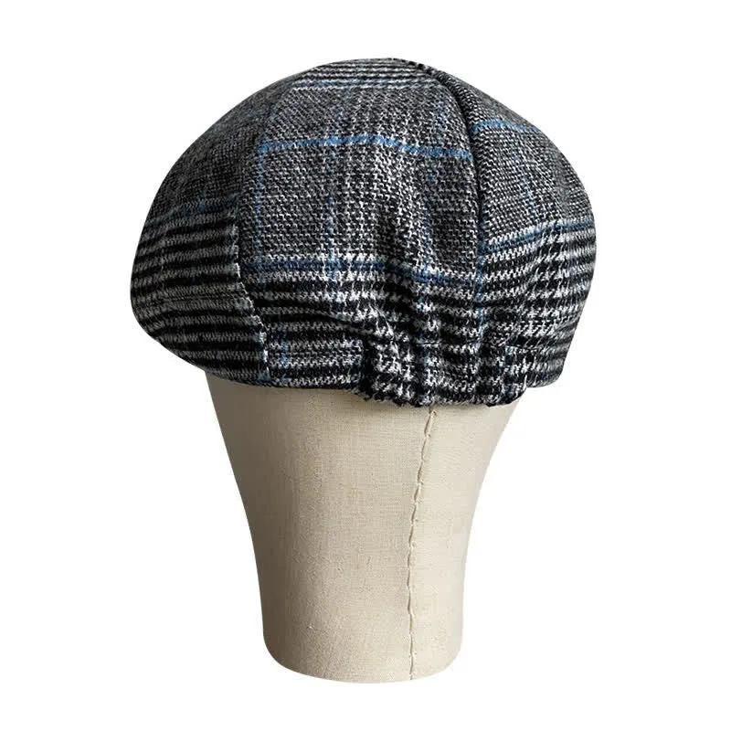 Newsboy Gray & Blue Plaid Octagon Beret Cap