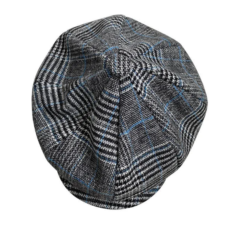 Newsboy Gray & Blue Plaid Octagon Beret Cap