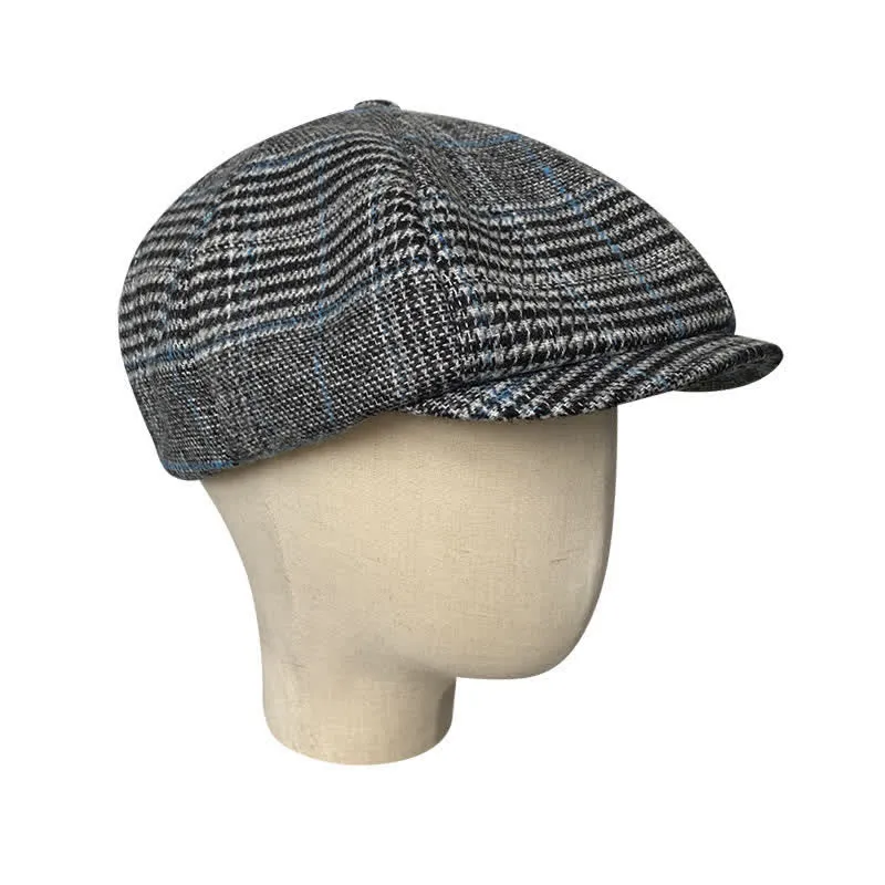 Newsboy Gray & Blue Plaid Octagon Beret Cap