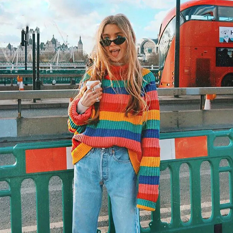 Oversized Rainbow Striped Sweater