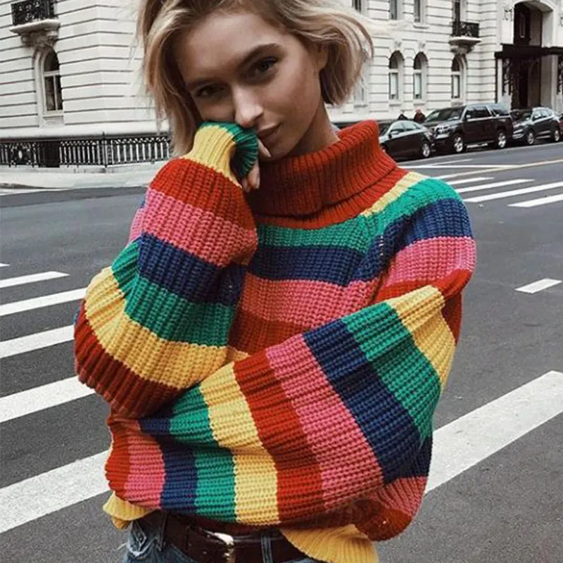 Oversized Rainbow Striped Sweater