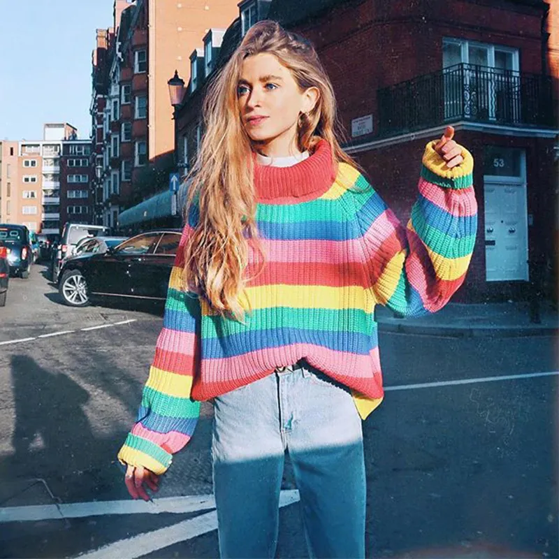 Oversized Rainbow Striped Sweater