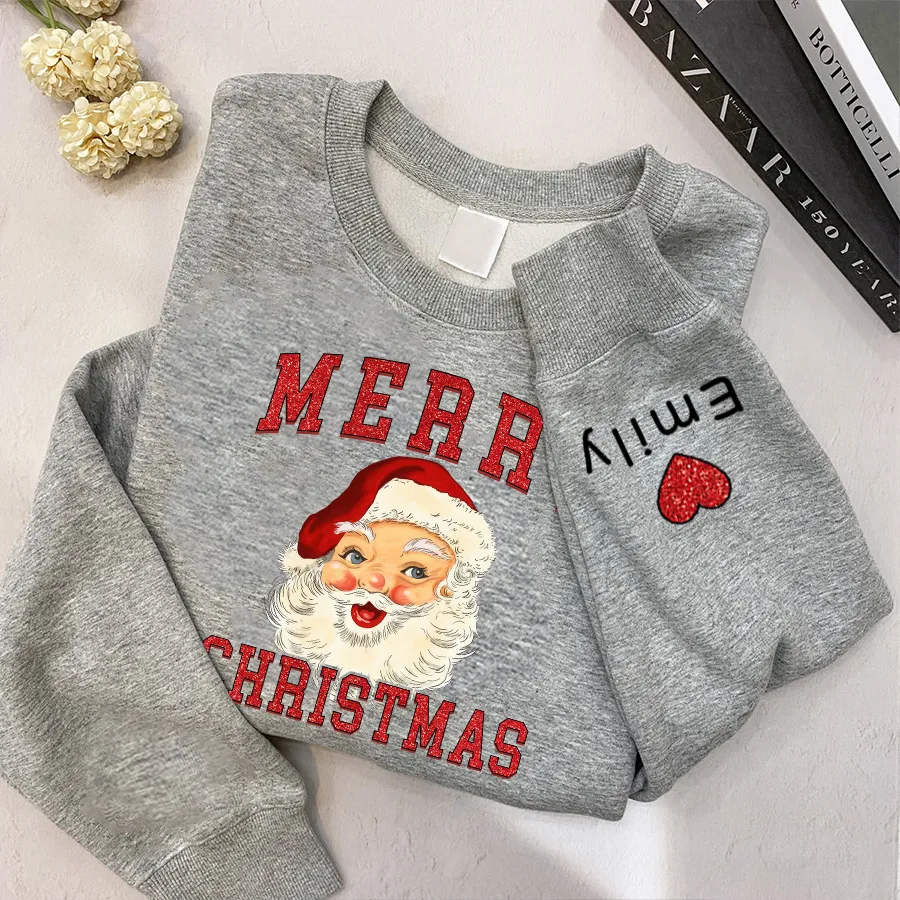 Personalized Merry Christmas Shirt, Retro Santa Shirt, Glitter Sweatshirt