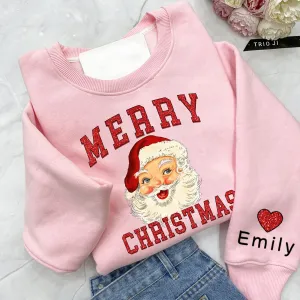 Personalized Merry Christmas Shirt, Retro Santa Shirt, Glitter Sweatshirt