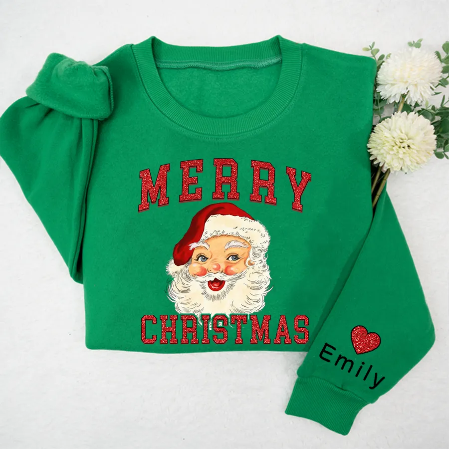 Personalized Merry Christmas Shirt, Retro Santa Shirt, Glitter Sweatshirt