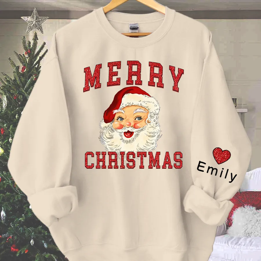 Personalized Merry Christmas Shirt, Retro Santa Shirt, Glitter Sweatshirt