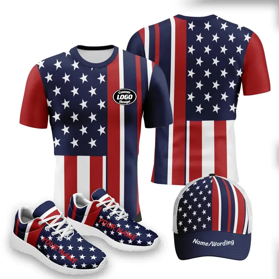 Personalized Special Combo Offer, Custom Flag, Star Shoes, Jersey and Hat, Unique Gift for 4th of July