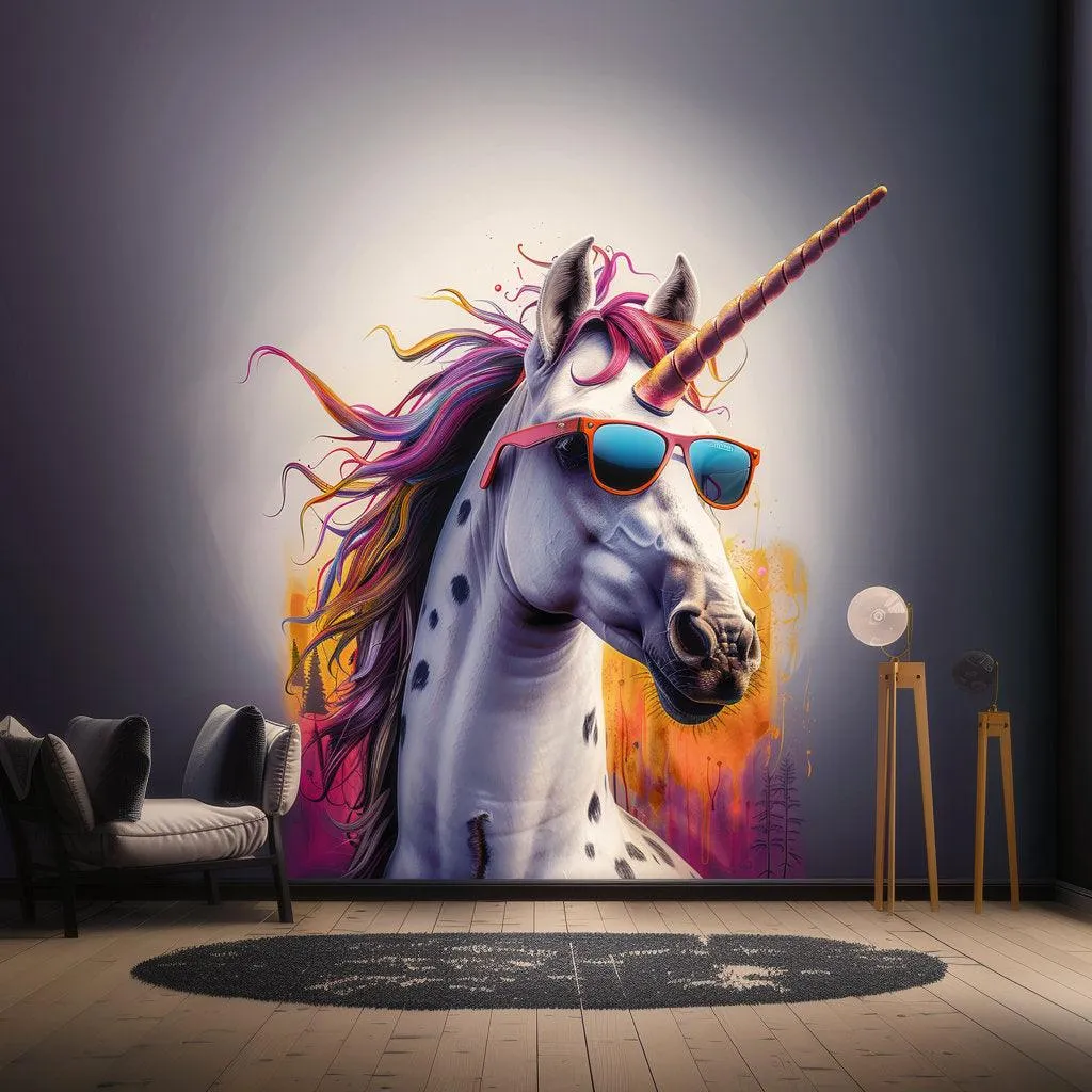 Photorealistic Unicorn Wall Sticker - Bold Vibrant Unicorn with Sunglasses Decal